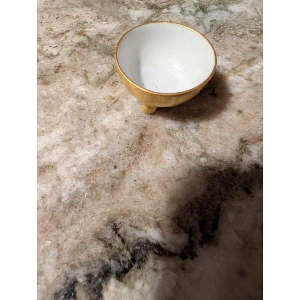 2-Round Porcelain Footed Open Salt Cellar  Pearlescent w/Gold-Painted Exterior